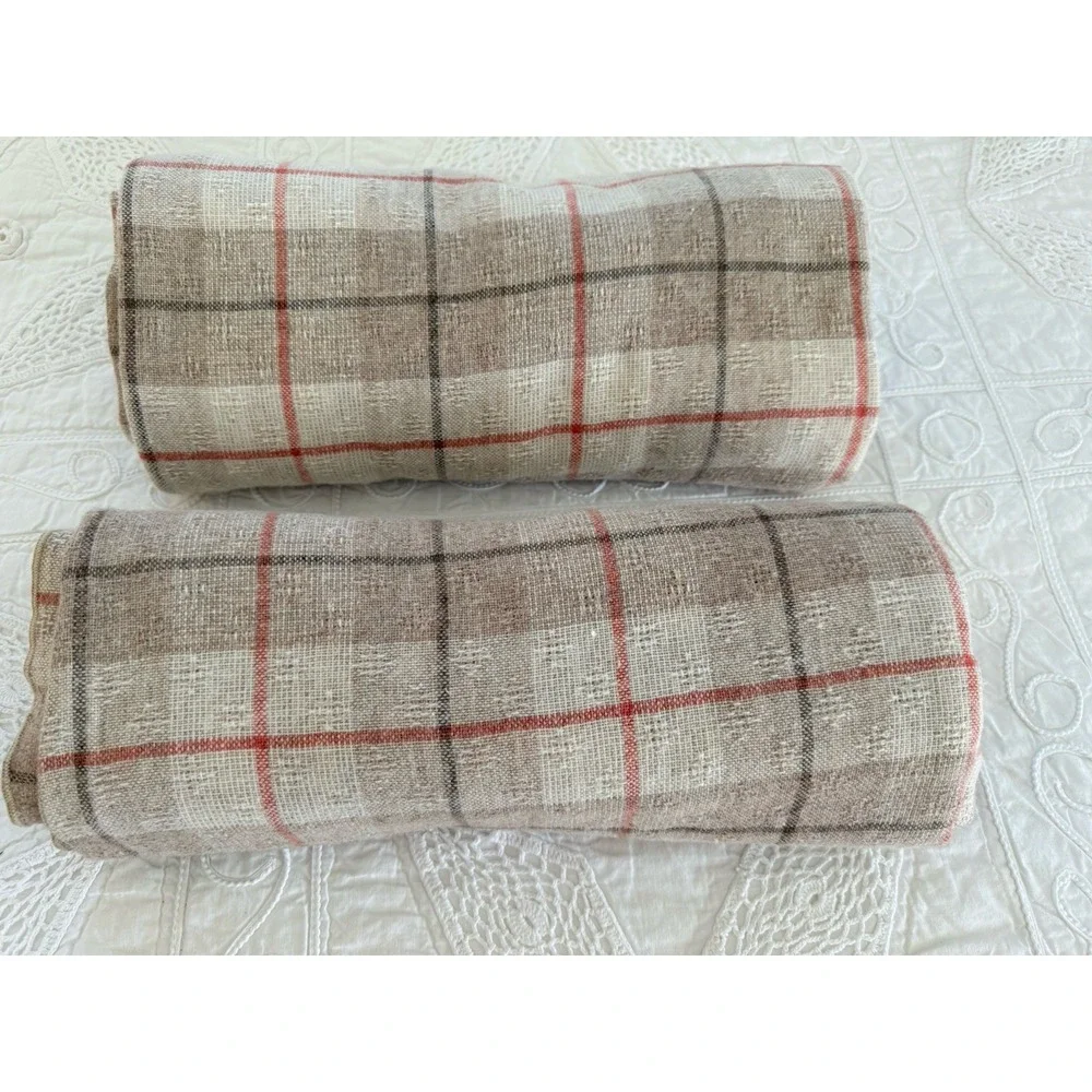 Vtg Tablecloth Set of 2 Plaid Woven Country Kitchen Decor 60